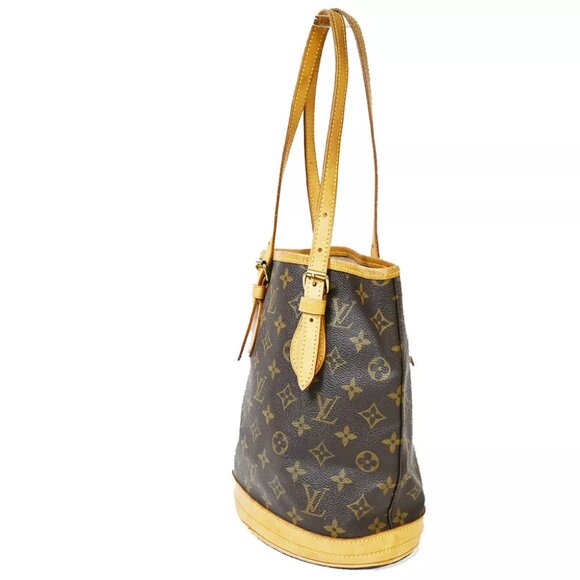 LOUIS VUITTON BUCKET PM Shoulder Tote Bag Monogram Leather Brown - Picture 2 of 10